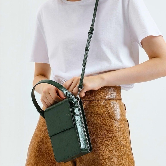 Charles & Keith Handbags - Rare Find Charles & Keith Wrinkled Effect Green Wallet Crossbody Bag